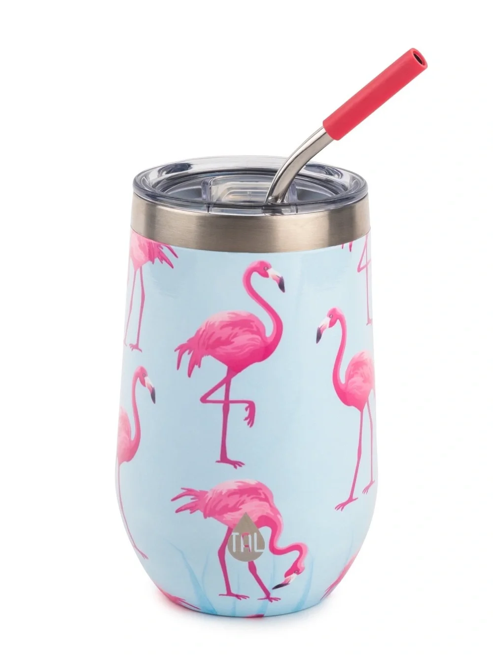Tal Stainless Steel Wine Tumbler - 16oz, Flamingo, Pink on Light Blue